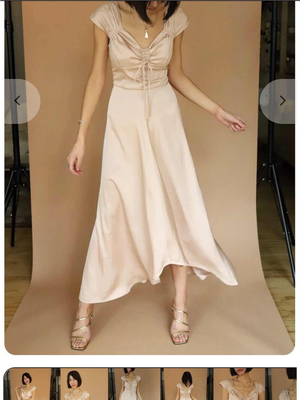 Elegant Cream Midi Dress with Ruched Bodice
